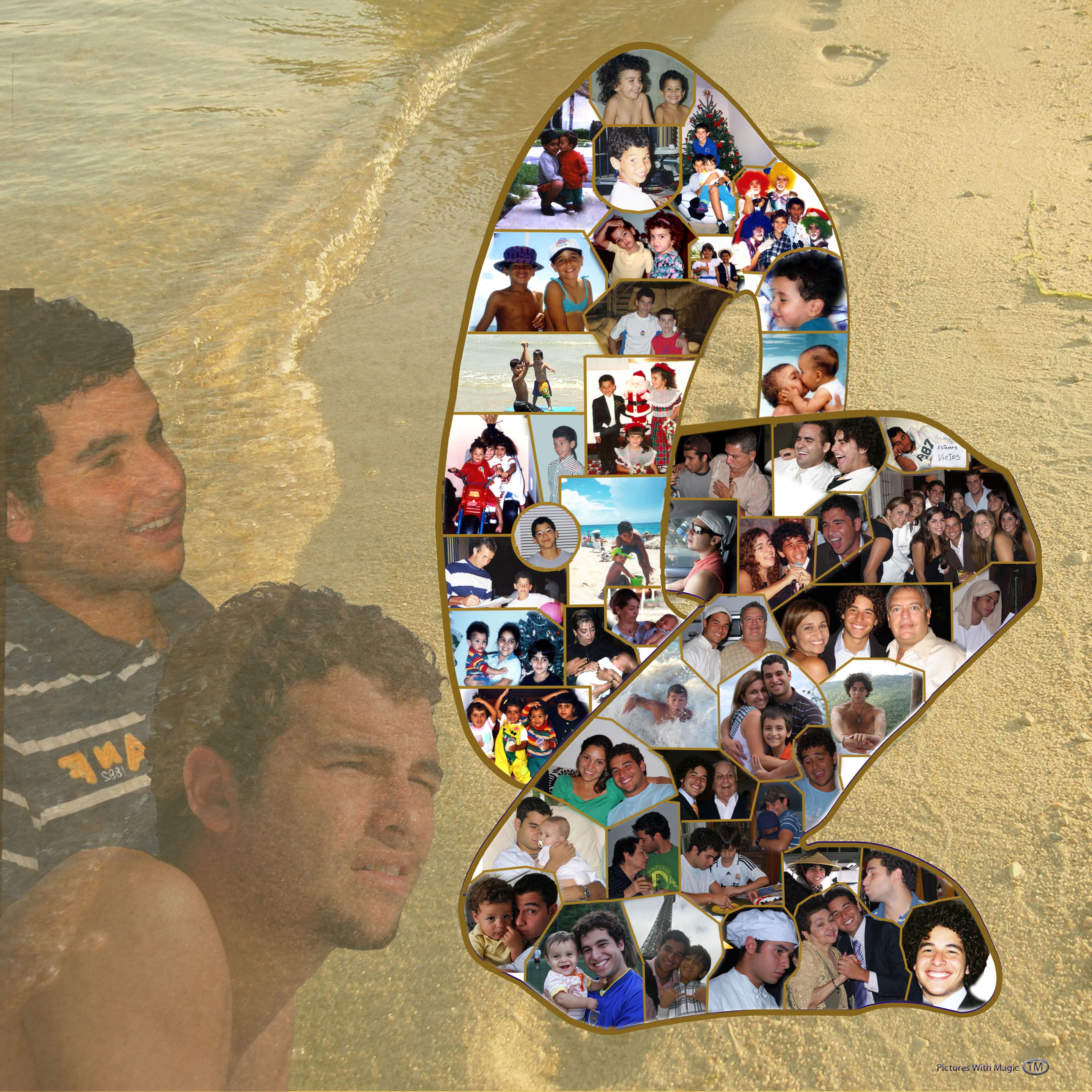 Custom photo collage in the shape of a letter filled with cherished family memories and moments